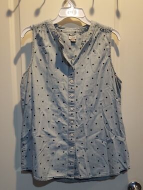 Light Blue Sleeveless, Button, Polka Dot Top